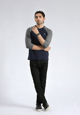 Full Sleeves Navy Grey T-Shirt